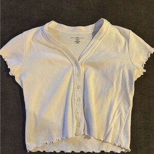 Brandy Melville White Short Sleeve Button-Front Top